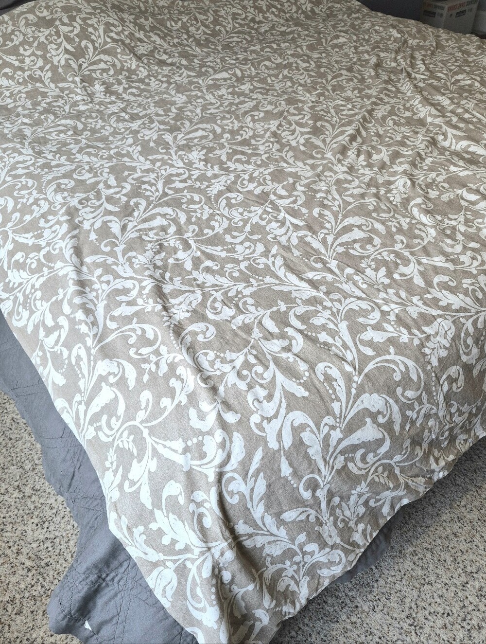Ikea Varbracka Duvet Cover Full/Queen Size 86x86" Beige With White Print
